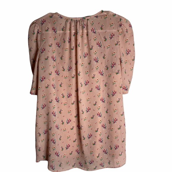 J Crew Black Label Pink Floral Chiffon Blouse Top ST Keyhole - Picture 2 of 5